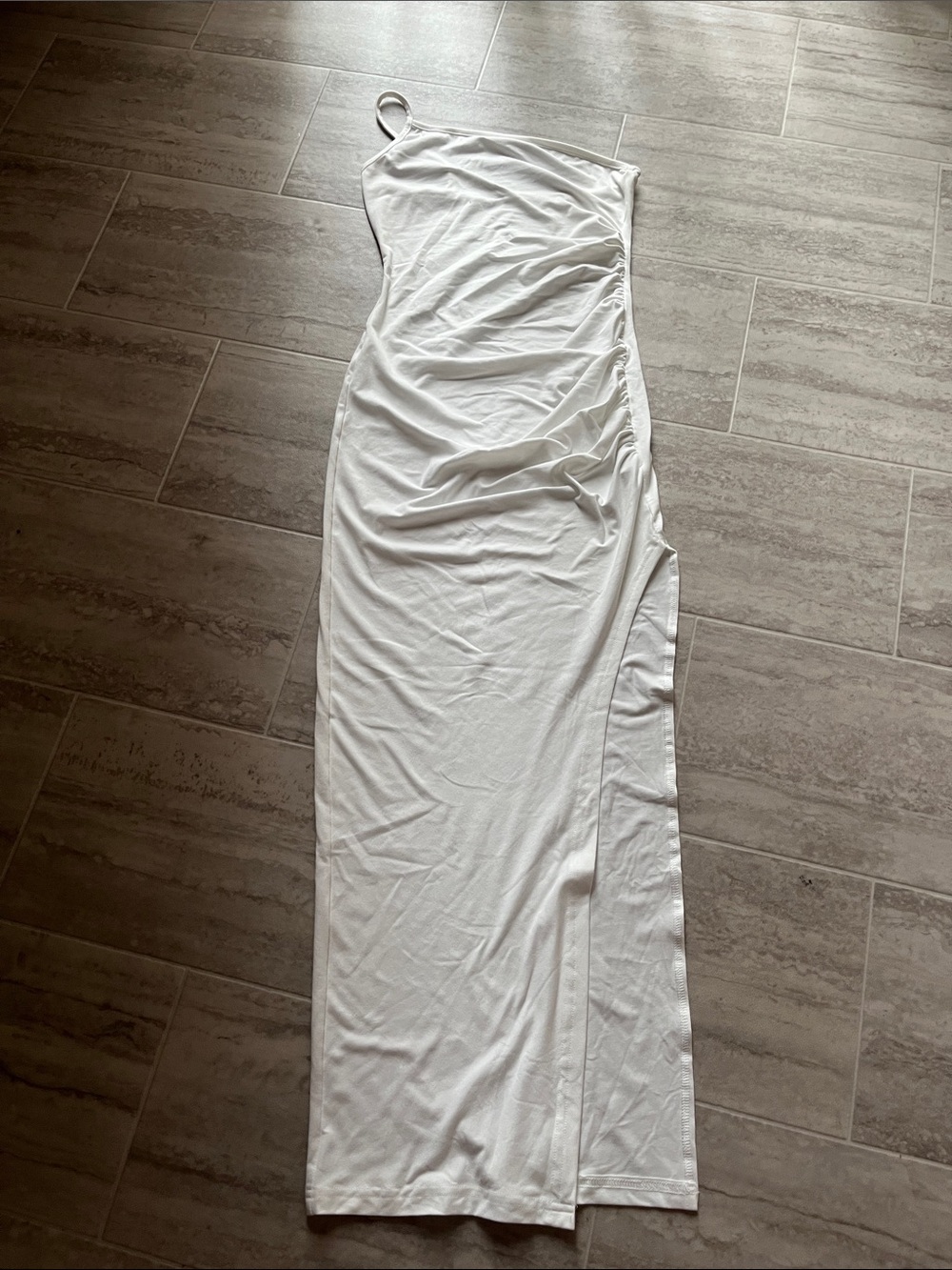 Women’s White One-Shoulder Ruched Maxi Dress